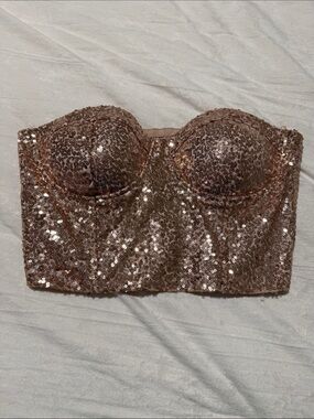 Charlotte Russe Rose Gold Sequin Strapless Bandeau